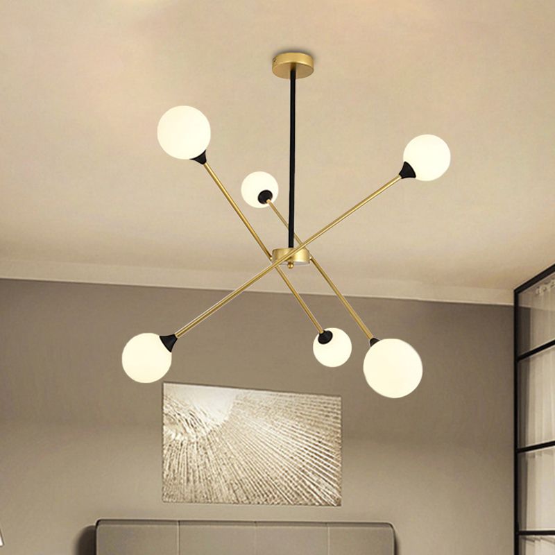 Spark Shape Hanging Light Simple Style Metal Chandelier Light with Orb Shade for Restaurant