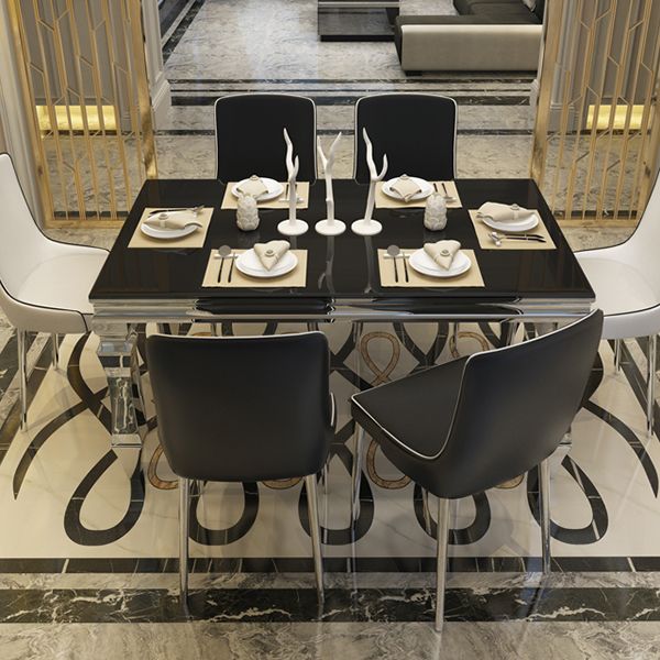 Metal Contemporary Rectangular Dining Table Glass Top Table for Dining Room