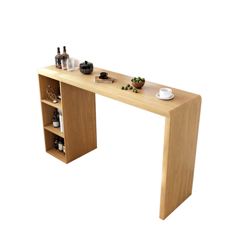 Contemporary Solid Wood Bar Dining Table Rectangle Bar Table with Storage Base