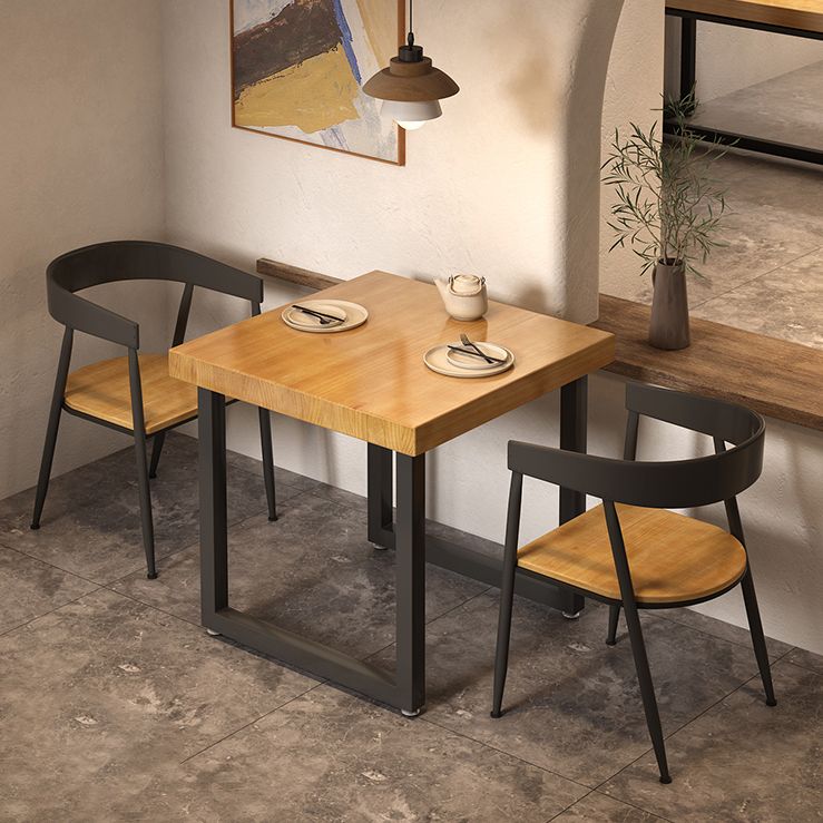 Quadratischer Massivholz Küchentisch Industrieller Esstisch mit Metall -Doppel -Sockelbasis