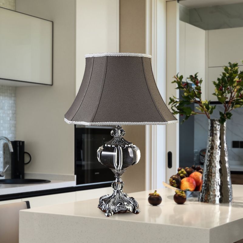 Fabric Grey Night Light Flared Single Head Traditionalism Nightstand Lamp with Crystal Base