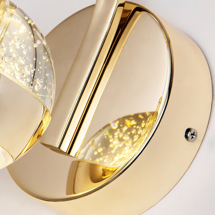 Bedroom Sconce Light Fixture Modern Style Gold LED Wall Lighting Fixture with Round Crystal Shade