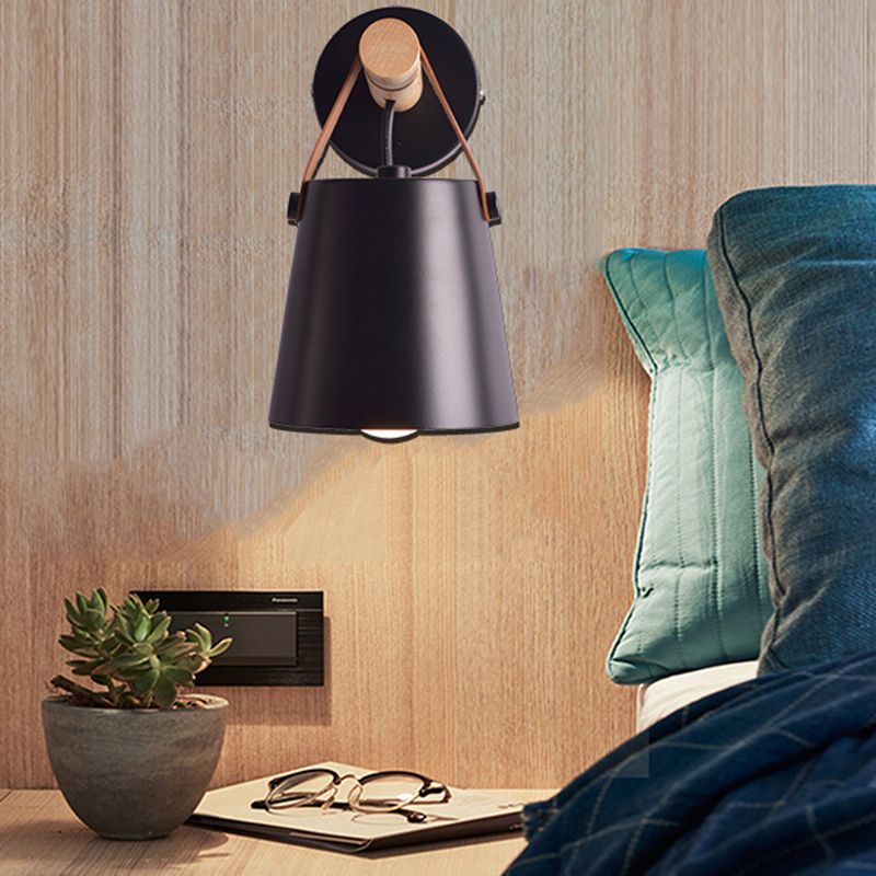 Modernist Wall Sconce Tapered Sconce Light with Metal and Wood for Bedroom