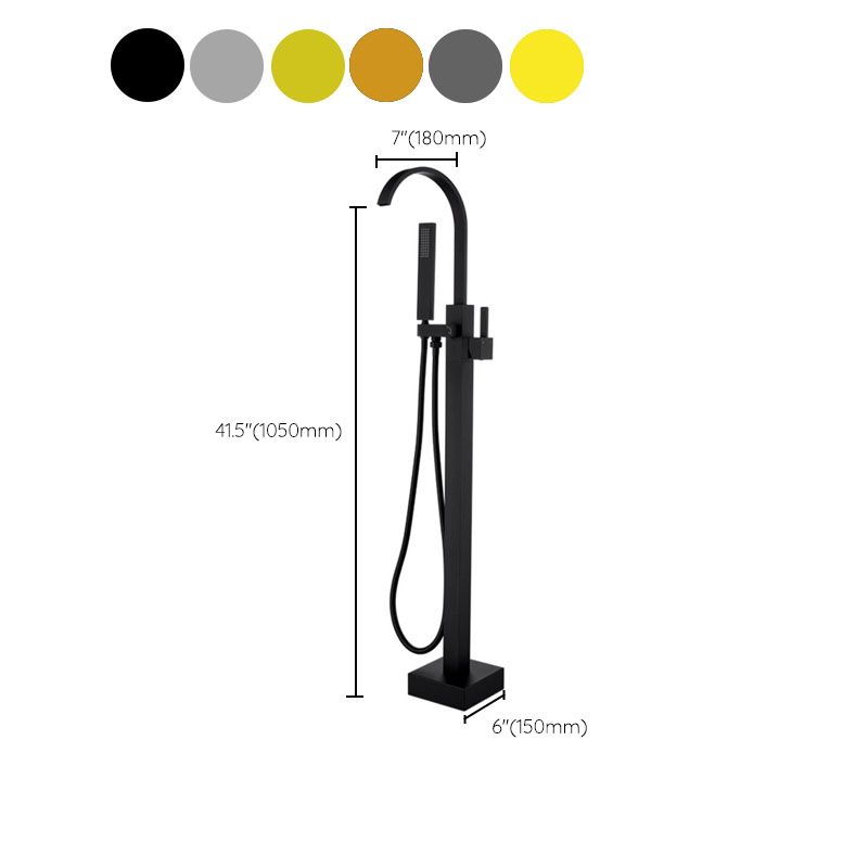 Contemporary Brass Freestanding Tub Filler with Hose Floor Mounted Bathroom Faucet