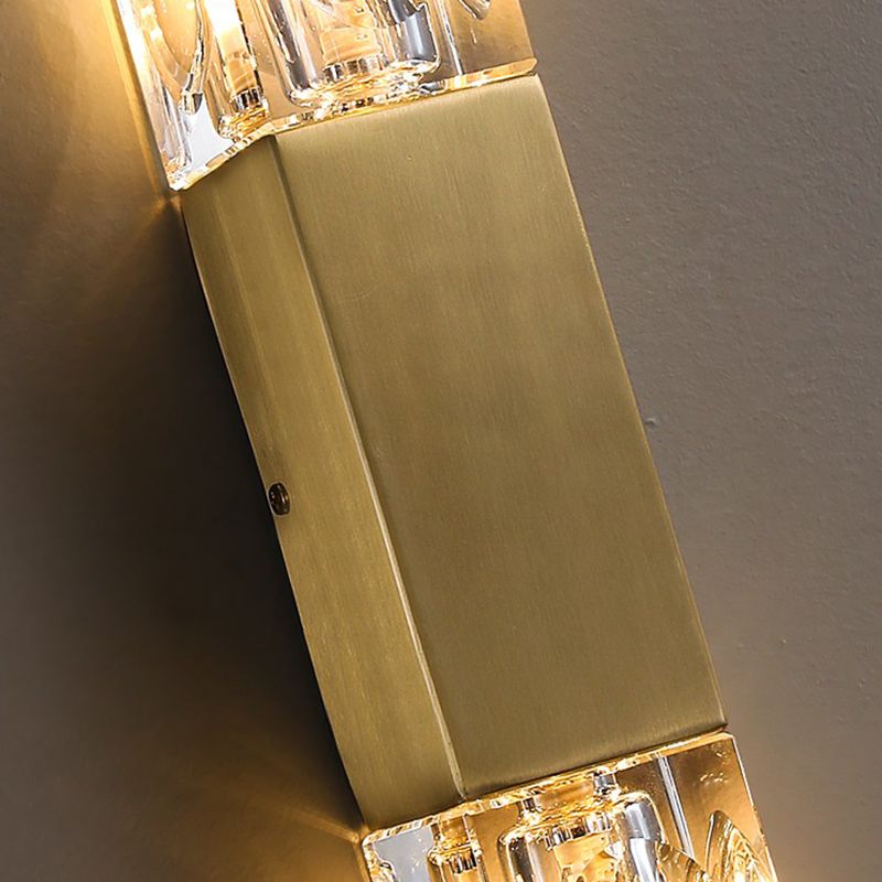 Modern Brass Wall Light Cuboid 12.5" High Wall Sconce with Crystal for Living Room
