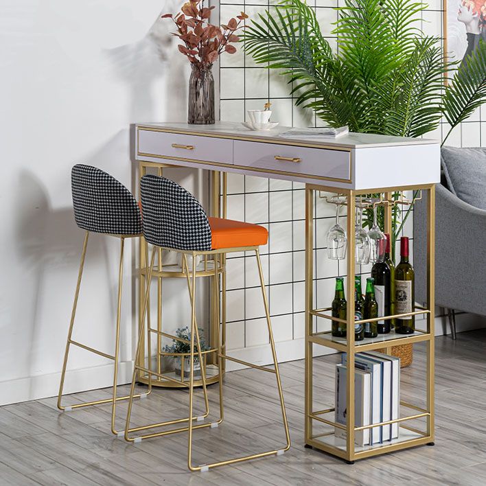 Stone Bar Table Set Industrial Rectangle 1/3 Pieces Pub Table with Upholstered Stools