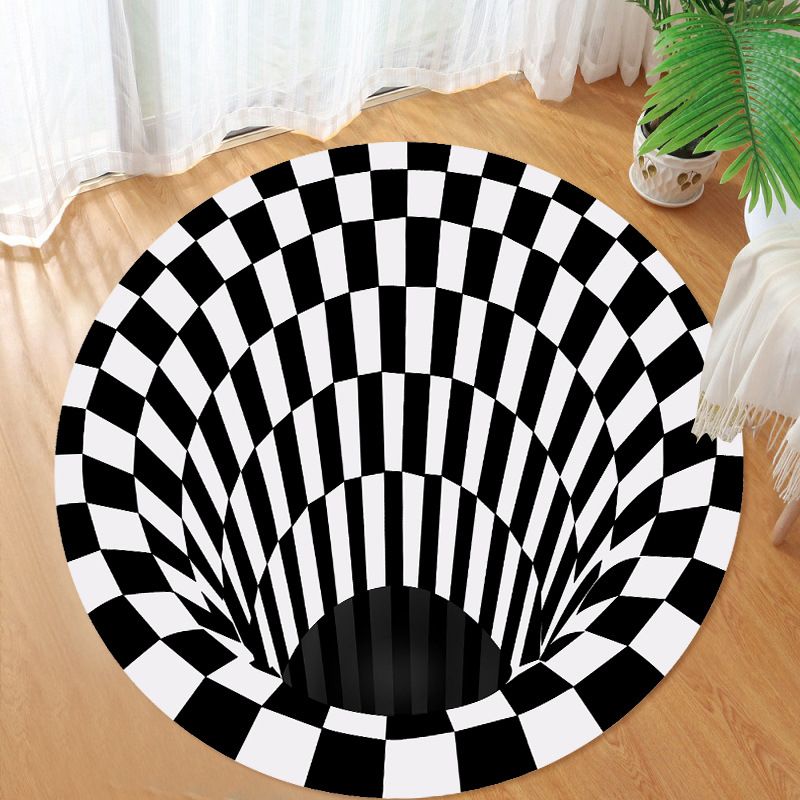 White Modern Rug Polyester Graphic Rug Non-Slip Backing Rug for Living Room