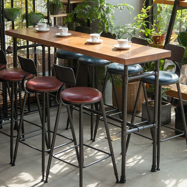 Industrial Style Bar Dining Table Indoor Metal and Wood Bar Table