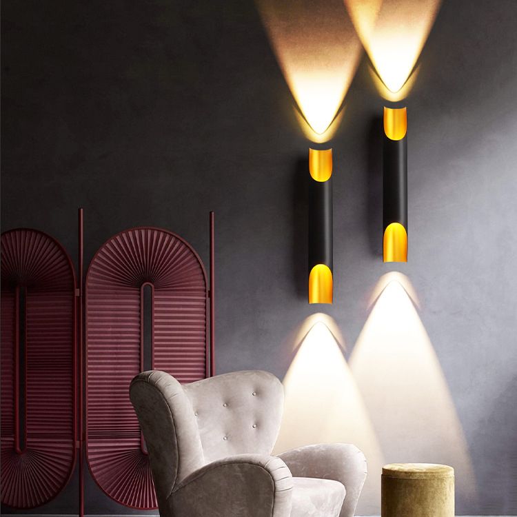 Luz de pared cilindroide negra y dorada en lámpara de pared de aluminio lacado en estilo creativo moderno
