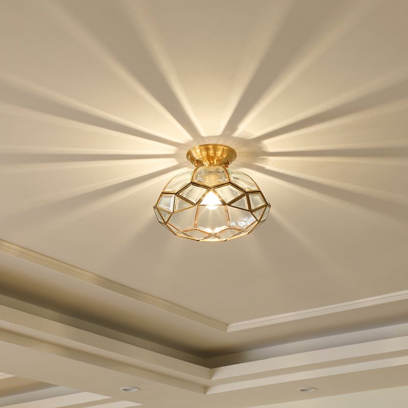 Glass Brass Semi Flush Mount Light Shaded Vintage Close to Ceiling Lamp