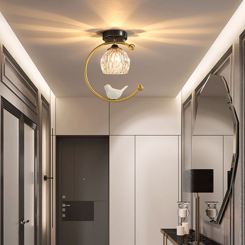 Plafonnier en cristal à abat-jour boule, style nordique, 1 ampoule, noir et or, plafonnier pour hall d'entrée