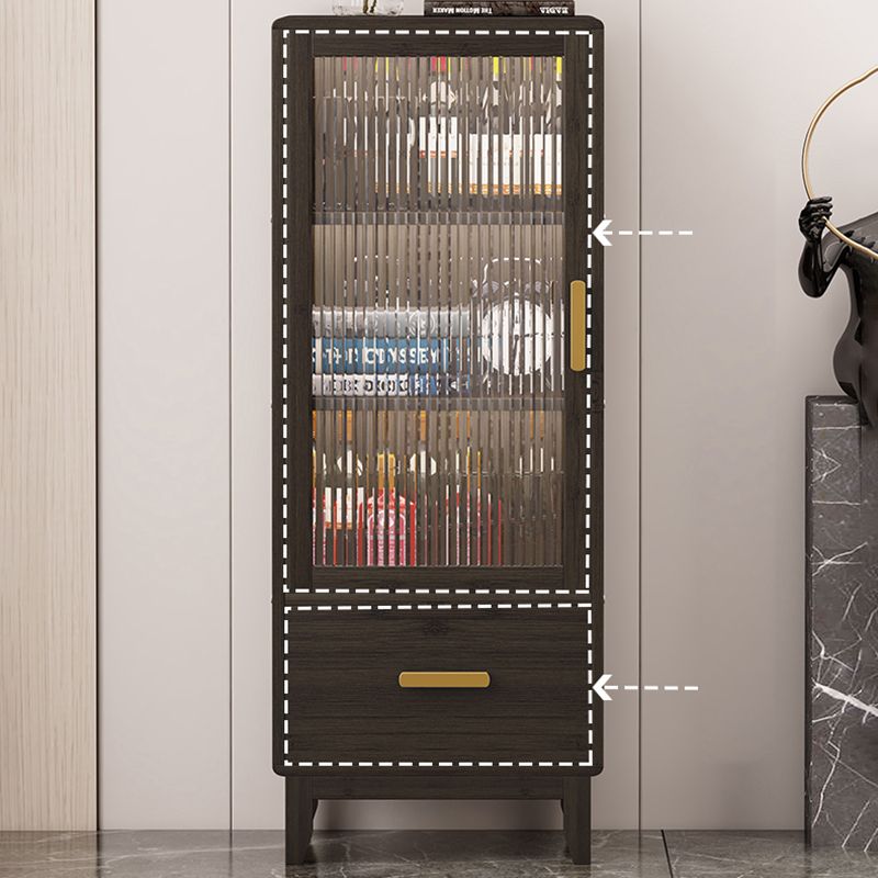 Modern Faux Wood Display Stand Glass Doors Storage Cabinet for Dining Room