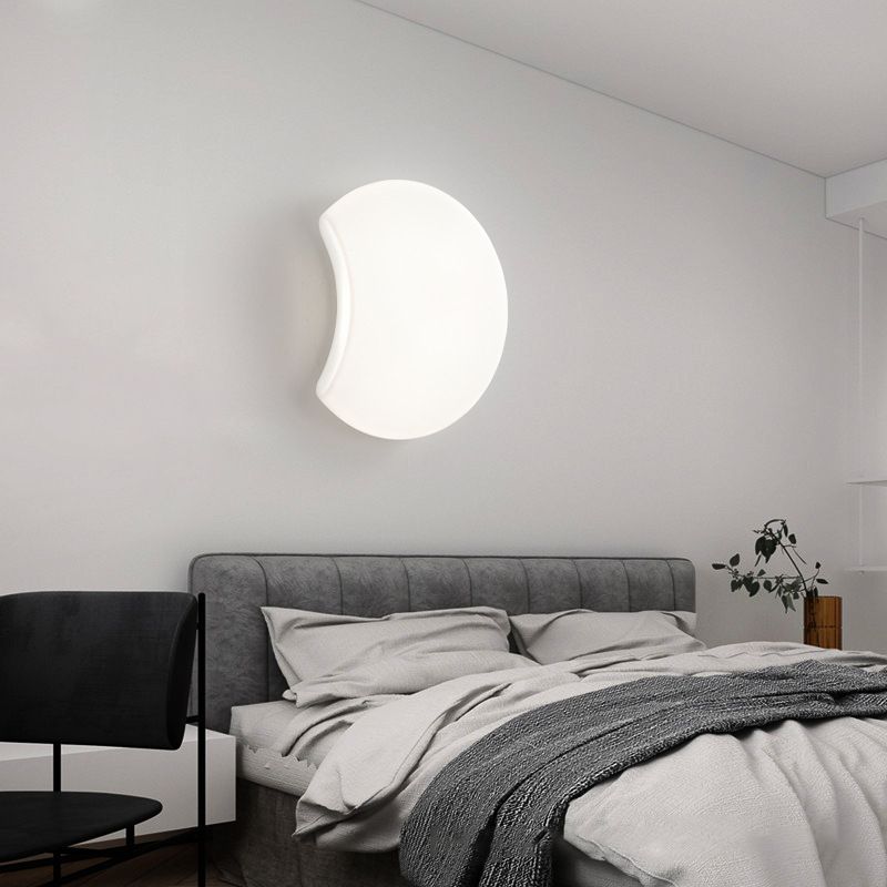 Modern Metal Wall Sconce Moon Shape Wall Light with Plastic Shade for Bedroom