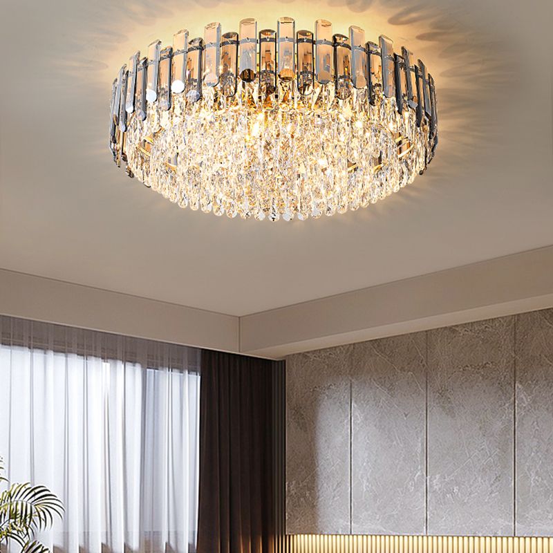 Modern Metal Flush Mount Circle Shape Ceiling Light with Crystal Shade for Living Room