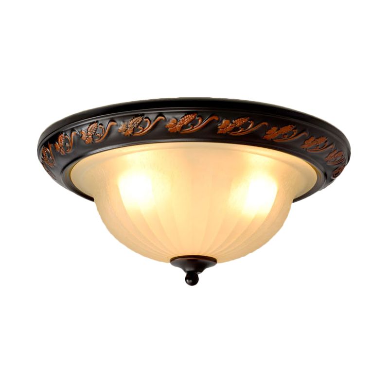 Cream Glass Bowl Shade Flush Mount Lighting Farmhouse 3 Lights Bedroom Metal Ceiling Lamp in Black for Bedroom