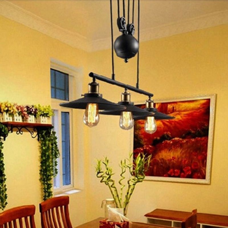 Metal 3 Lights Island Pendant Lighting Pulley Industrial Island Light Fixtures for Dining Room