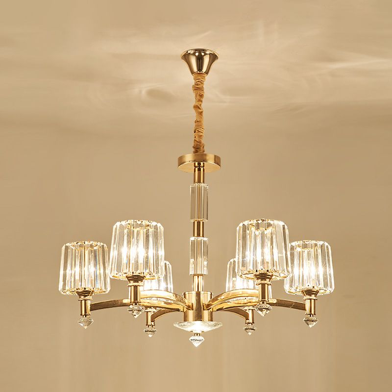 Cylindrical Chandelier Light Minimalist Optic Crystal Prism Gold Pendant for Living Room
