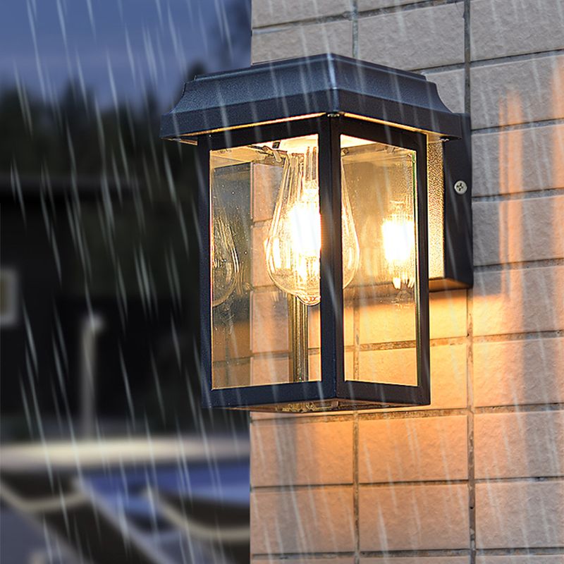 Modern Aluminum Wall Light Black Box Shape Wall Sconce with Glass for Patio