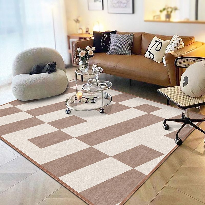 Brown Pattern Rug Polyester Modern Rug Non-Slip Backing Rug for Home Decor