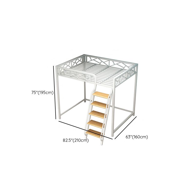 Scandinavian White/Black Loft Bed with Guardrail in Iron Bed