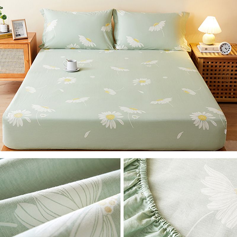 Trendy Fitted Sheet Floral Printed Breathable Cotton Non-Pilling Fitted Sheet