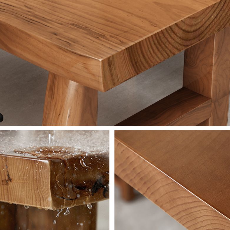 Table à manger de table en bois massif en pin avec piédestal double, en marron