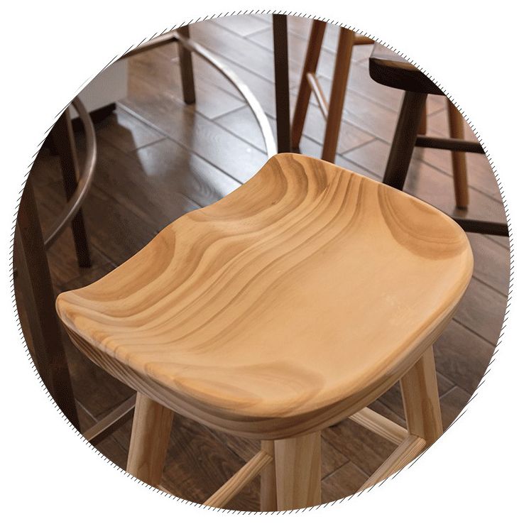 Modern Backless Footrest Stool Contoured Pine Solid Wood Bar Stool