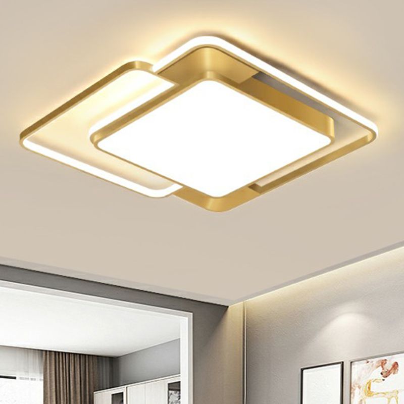 Goldene, quadratische, bündige Deckenleuchte, einfache LED-Unterputzbeleuchtung aus Metall für Schlafzimmer