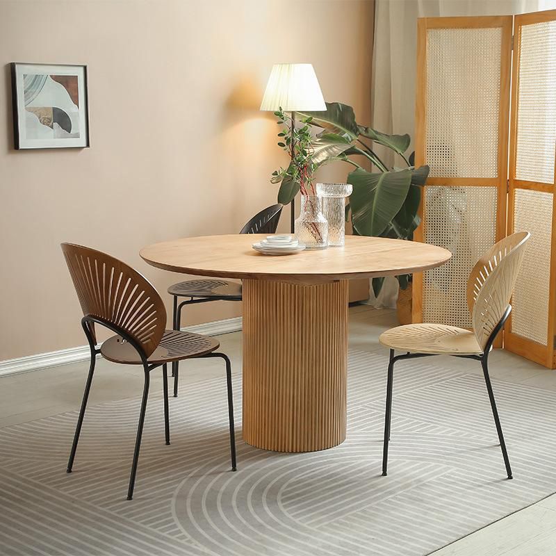 1/2/3/4 Pieces Modern Dining Set Solid Wood Round Table with Plastic Chairs