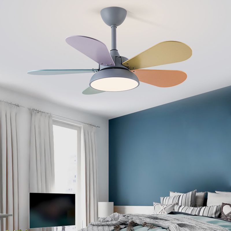 Kids Creative LED Indoor Hanging Lamp Wrought Iron Fan Pendant Light with Acrylic Shade