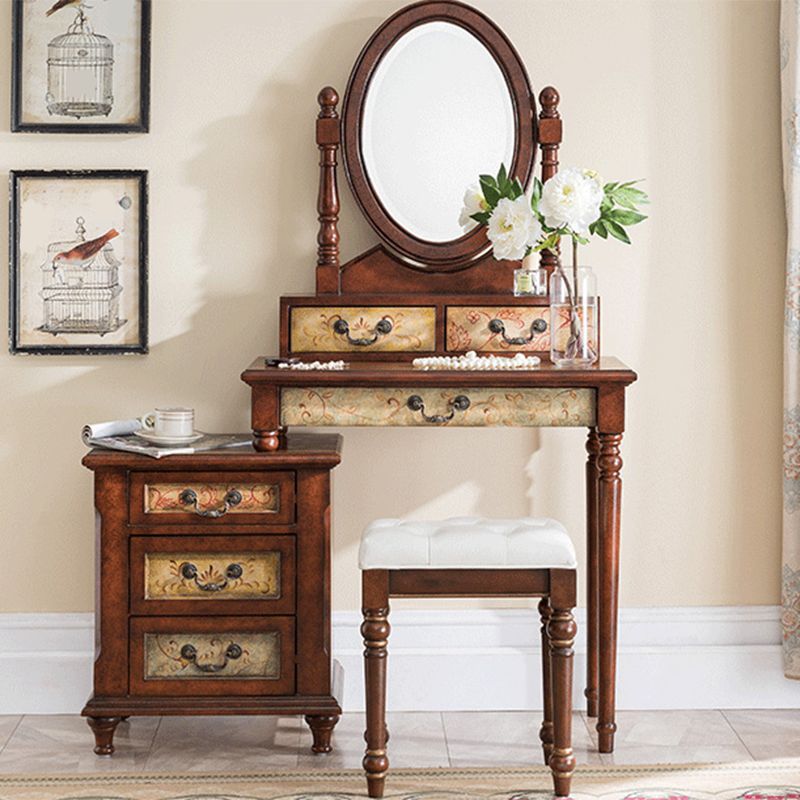 Victorian Vanity Set Solid Wood Drawers Included Makeup Dressing Table With Mirror & Stool