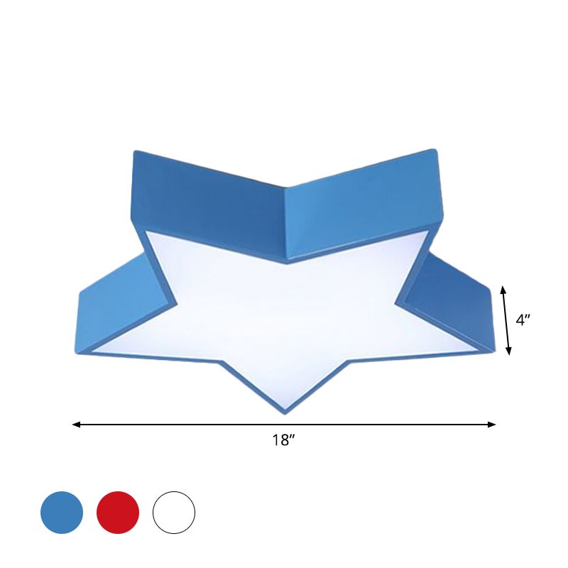 Five-Pointed Star LED Flush Mount Lamp Kids White/Red/Blue Close to Ceiling Lighting Fixture