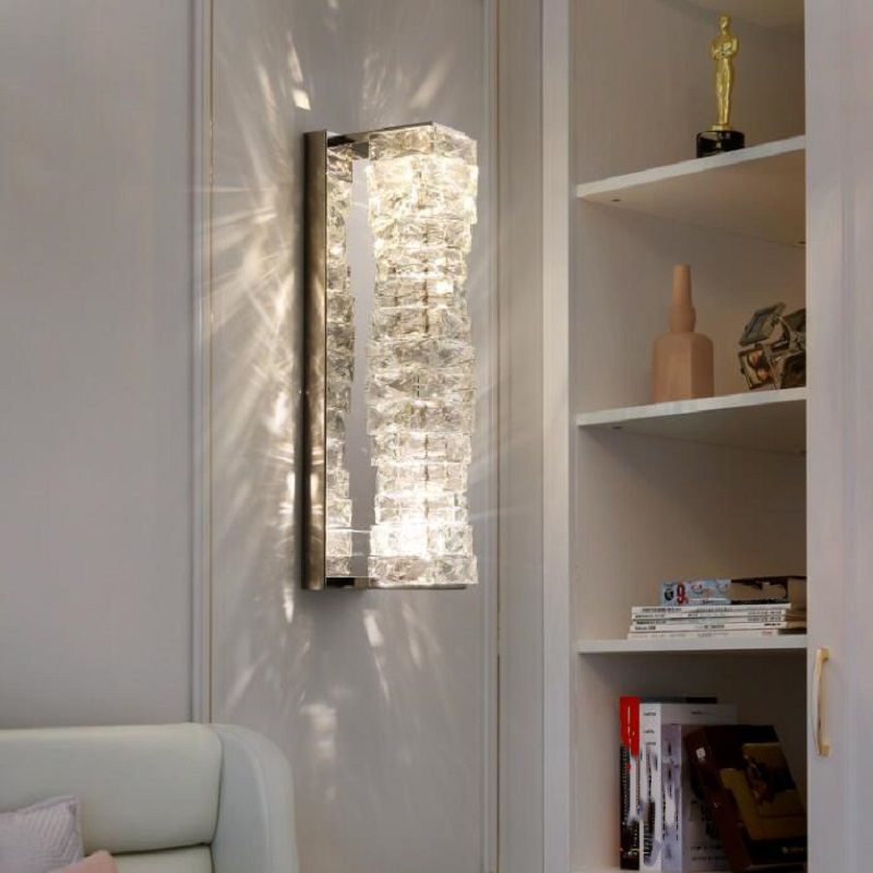 Nordic Metal Wall Light Geometric Silver Wall Sconce with Crystal for Bedroom