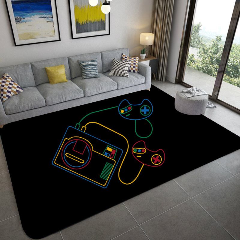 Stylish Purple Area Rug Gamepad Print Polyester Rug Anti-Slip Easy Care Carpet for Living Room