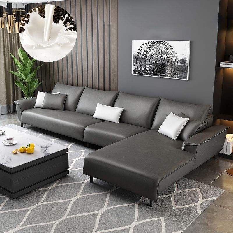 Modern 4 Pillows Back Sectional with Pillow Top Arms for Living Room