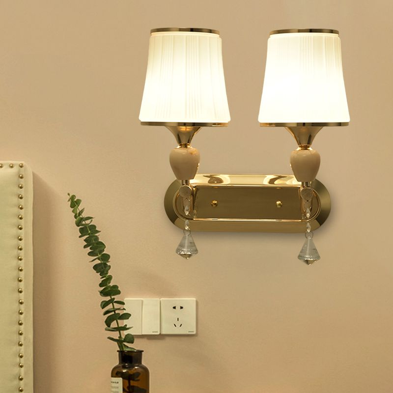 1-Head Bell Wall Sconce Lighting with Glass Shade Modernist Living Room Gold Wall Mount Light