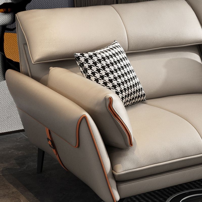 Flared Arm Genuine Leather Sectional 4-seat L-shape Sectional with Pillows