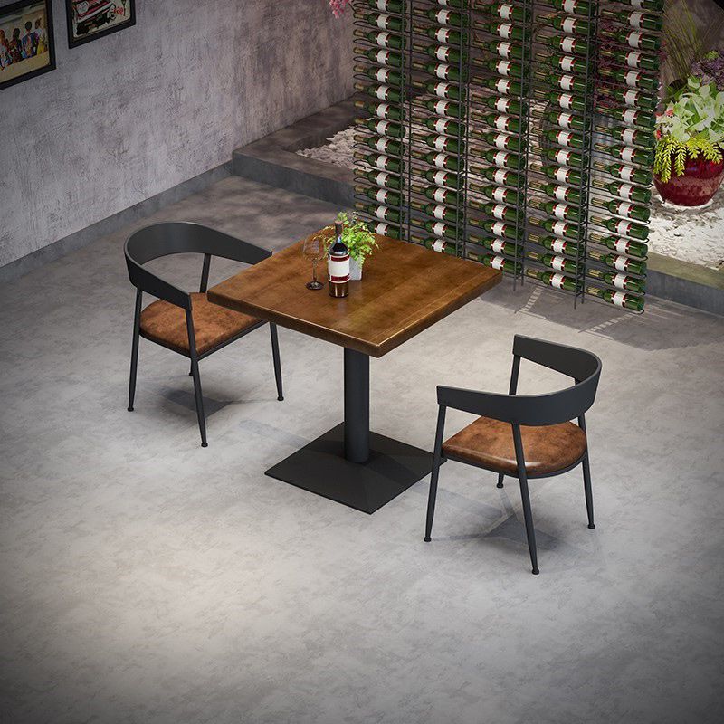 Solid Wood Indoor Dining Table for Restaurant Industrial Wood Table with Metal Base
