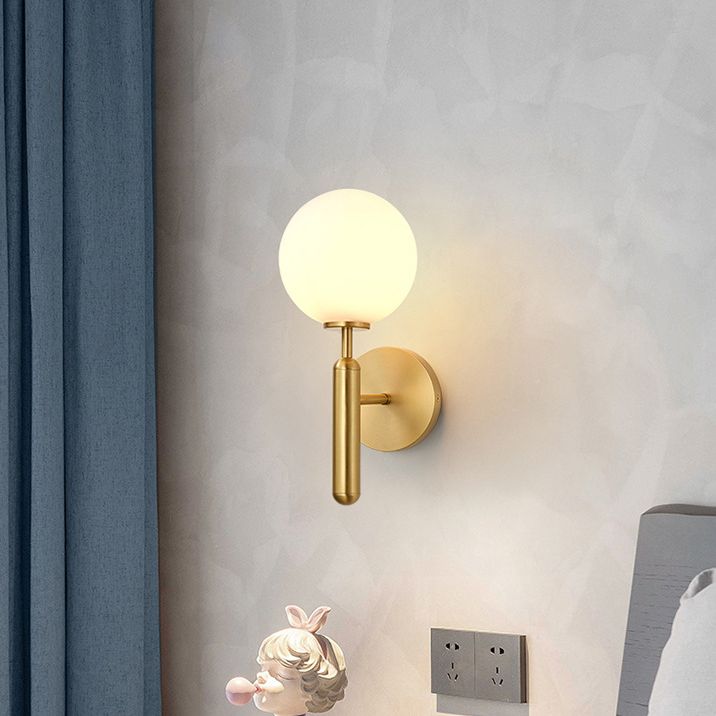 Modern Style Wall Mount Light White Ball Glass Shade Sconce Light for Bedroom Corridor