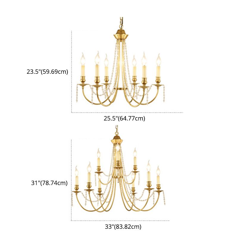 Candlestick Styling Living Room Large Chandelier Retro Rustic Style Crystal Suspension Lighting Fixture in Gold