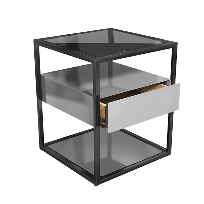 21 Inch H Night Table Open Storage Metal Glass Top Shelf Included Nightstand