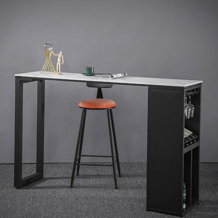 Table en marbre avec table rectangle supérieure à double piédestal noir table de piédestal - 41,3 "h