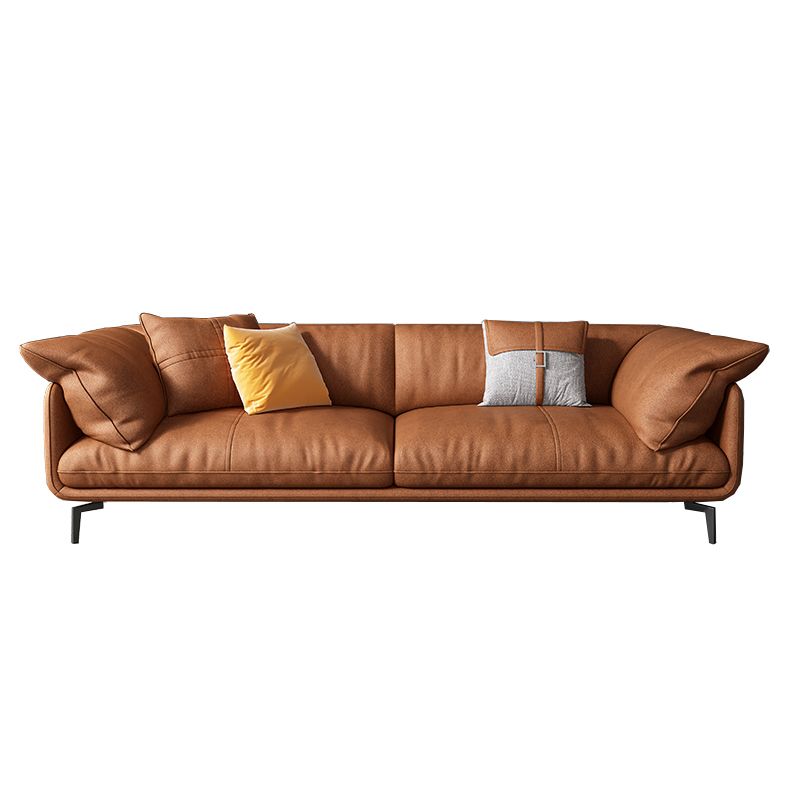 Tan Faux Leather Straight Arm Sofa/Sectional with Wear-Resisting and Stain-Resistant