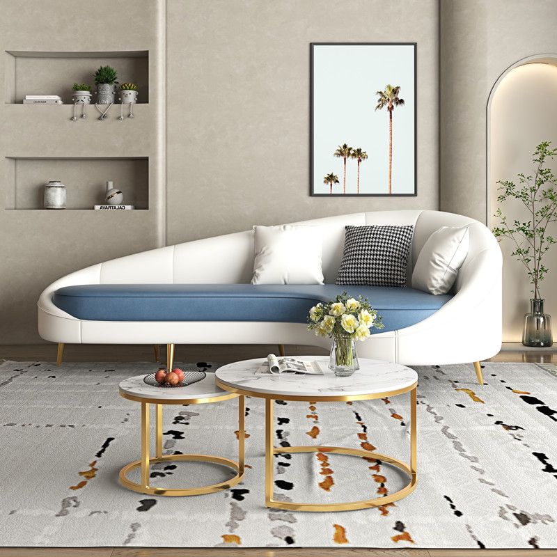 Contemporary Sloped Arm Curved Sofa Sewn Pillow Back Sofa for Living Room, Apartment