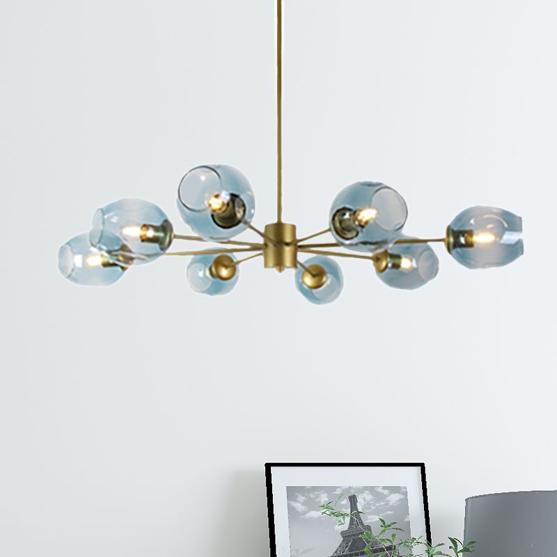 Gold Branch Chandelier Lighting Post Modern 6/8 Lights Light Blue/Clear/Amber Glass Ceiling Suspension Lamp