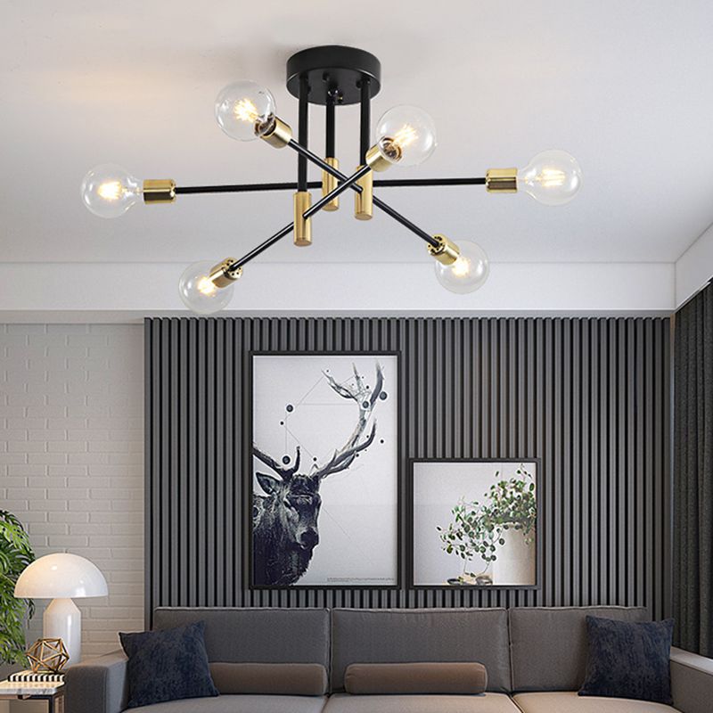 Black Sputnik Flush Mount Industrial Metal Semi Ceiling Light Fixture for Living Room