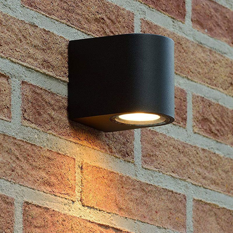 Modern 1/2-Light LED Outdoor Wall Mount Black Triangle/Cylinder/Rectangle Sconce Light with Metal Shade