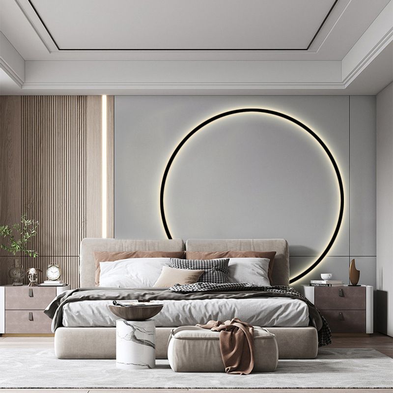 Zwart minimalisme Ronde lijnen LED Wall Lamp Noordse stijl Aluminium SCONCE Licht voor woonkamer