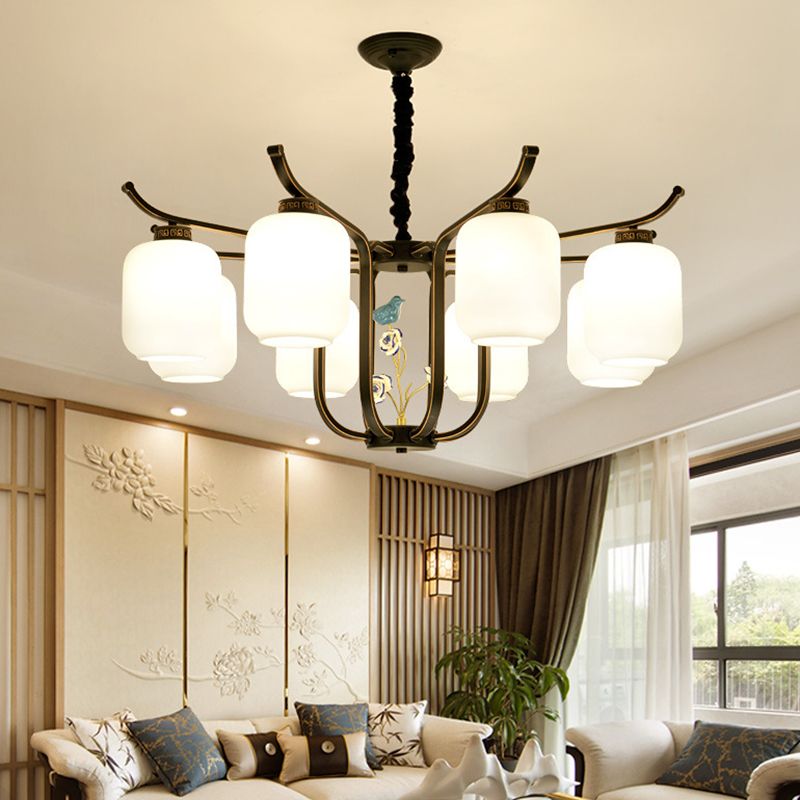 Cylindre lustre pendentif léger en verre de lait de style contemporain luminaires suspendus pour le salon