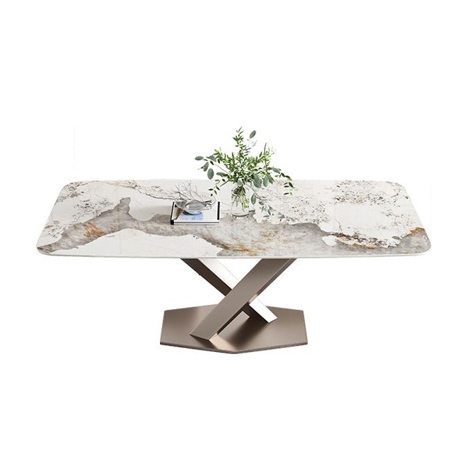 Sintered Stone Dining Table Traditional Luxury Rectangle Table with Pedestal Base